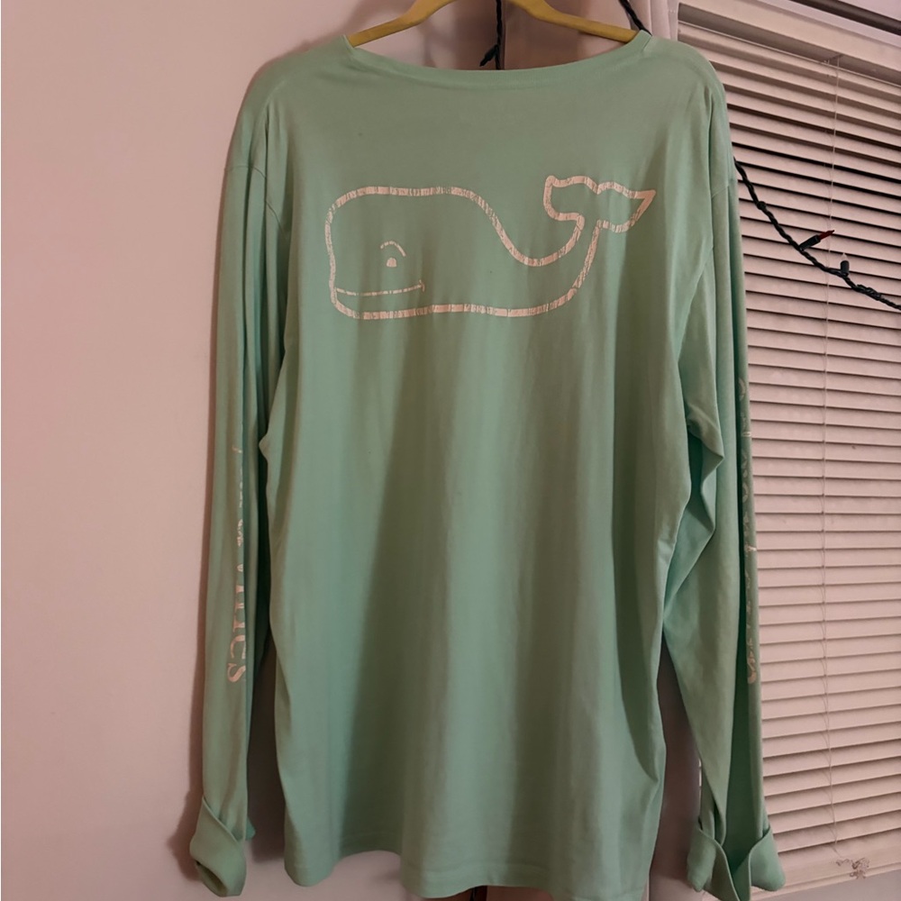 Vineyard Vines Men’s Mint Green Long Sleeve Shirt with Whale Logo